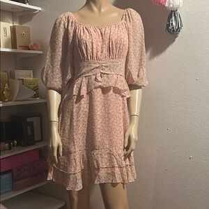 Umgee Pink Ruffled Puff Sleeve Mini Dress